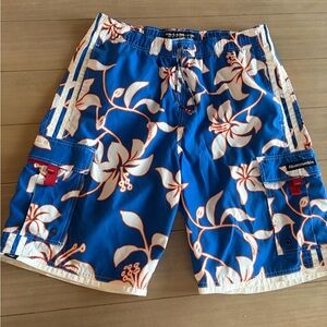 Abercrombie & Fitch vintage Y2K Blue and White Floral Board Shorts XL wide leg